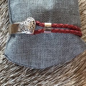 BRIGHTON Red Leather Crystal Heart Bracelet